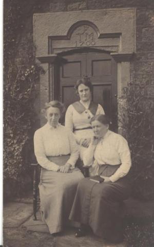 Margaret Grinnell kindly sent me this photo of her grandmother, Martha Ann Wilson, and great aunt, Gertie Tate, with Miss Chadwick Sands seated right.